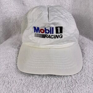 Vintage Mobil 1 Racing Hat White Snapback Cap Made In USA Distressed 80's‎ 90's